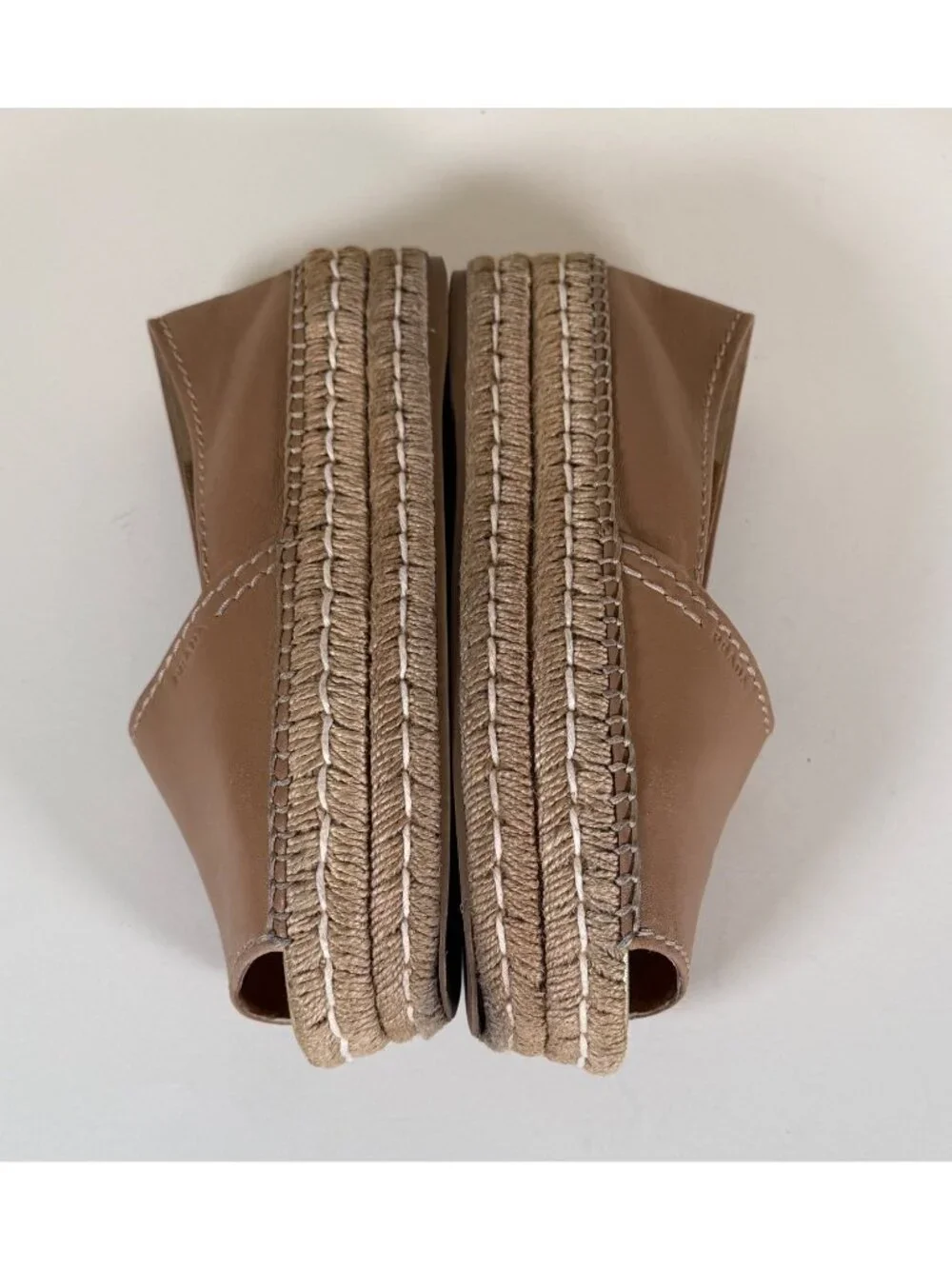 PRADA Women's Napa Leather Peep Toe Platform Espadrilles Naturale Tan - Picture 7 of 13